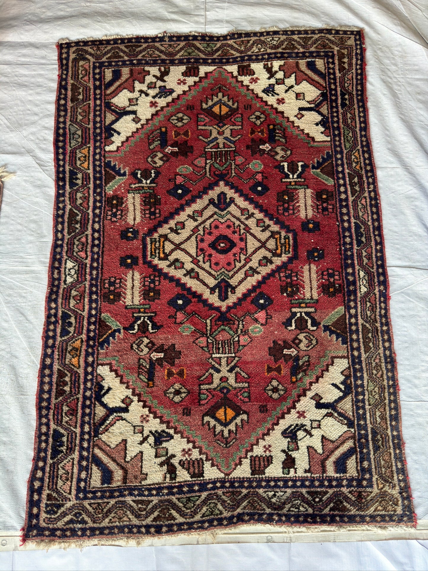 Handmade Persian Hamadan Rug 5 x 3.3 ft