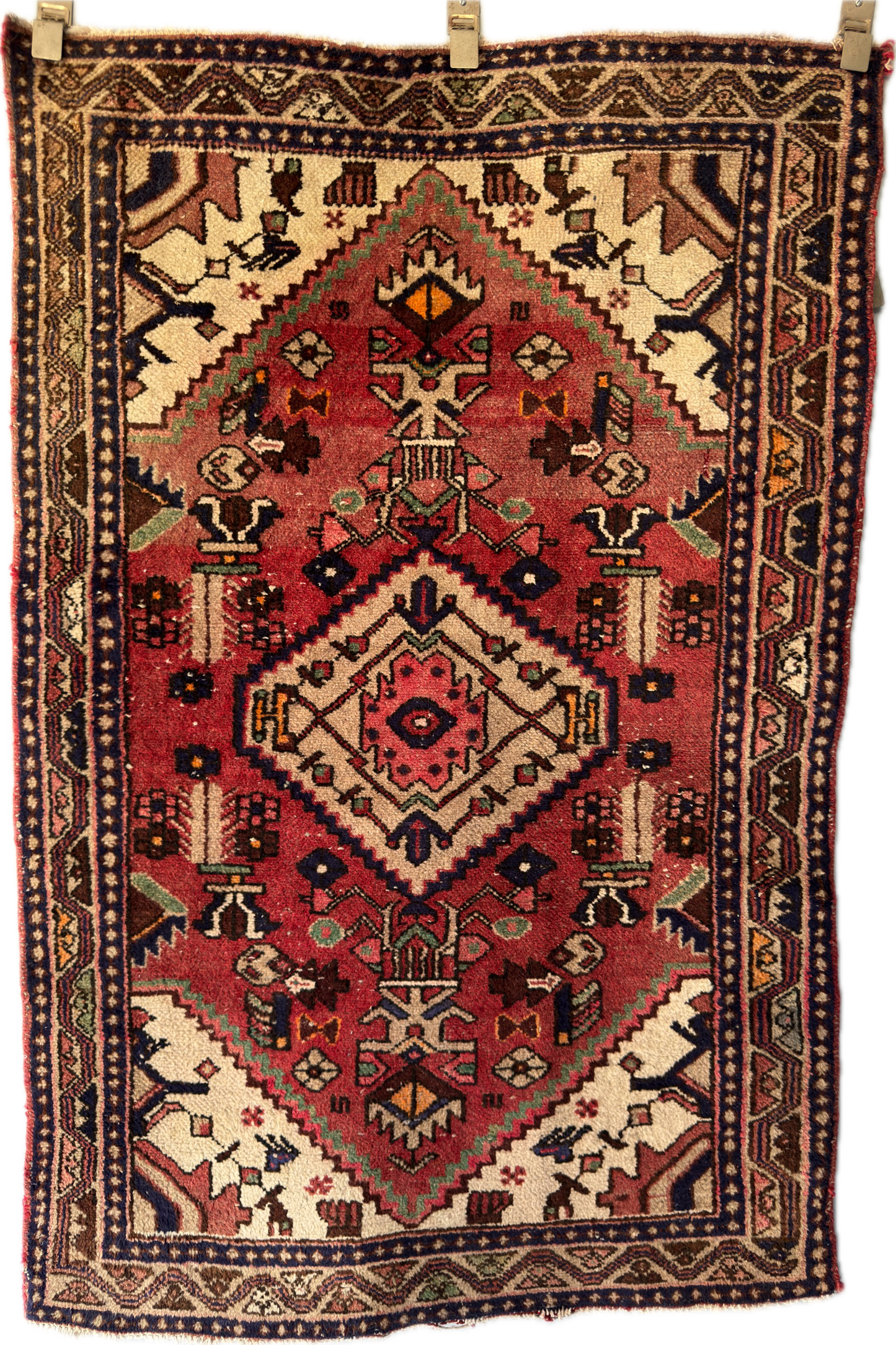 Handmade Persian Hamadan Rug 5 x 3.3 ft