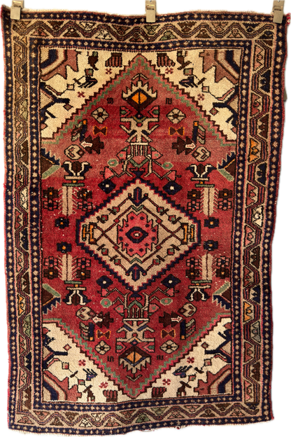 Handmade Persian Hamadan Rug 5 x 3.3 ft