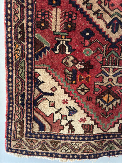 Handmade Persian Hamadan Rug 5 x 3.3 ft