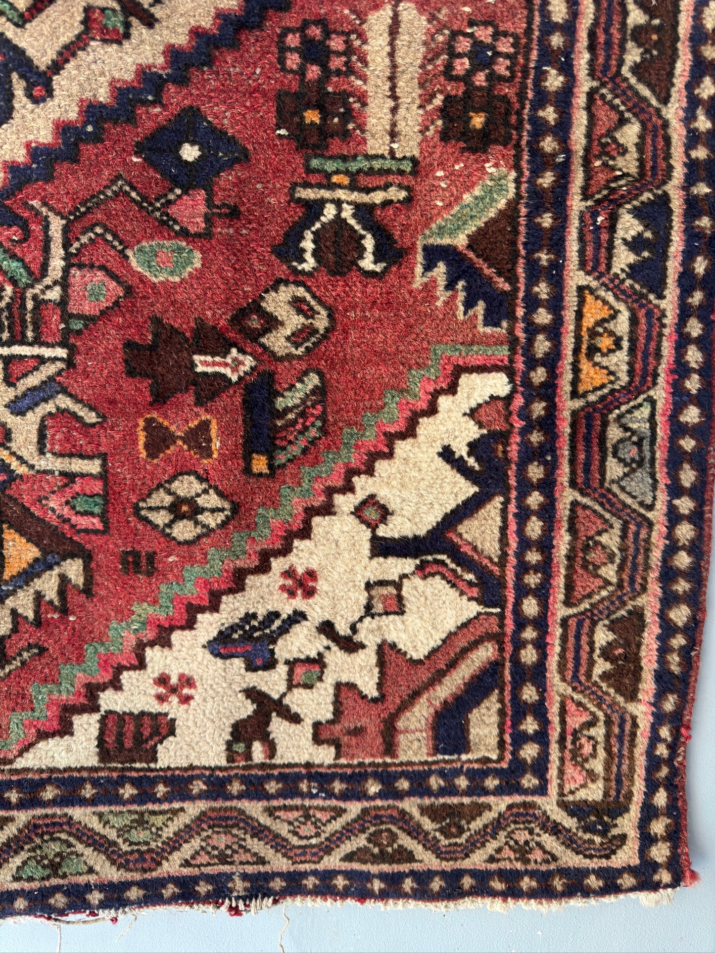 Handmade Persian Hamadan Rug 5 x 3.3 ft